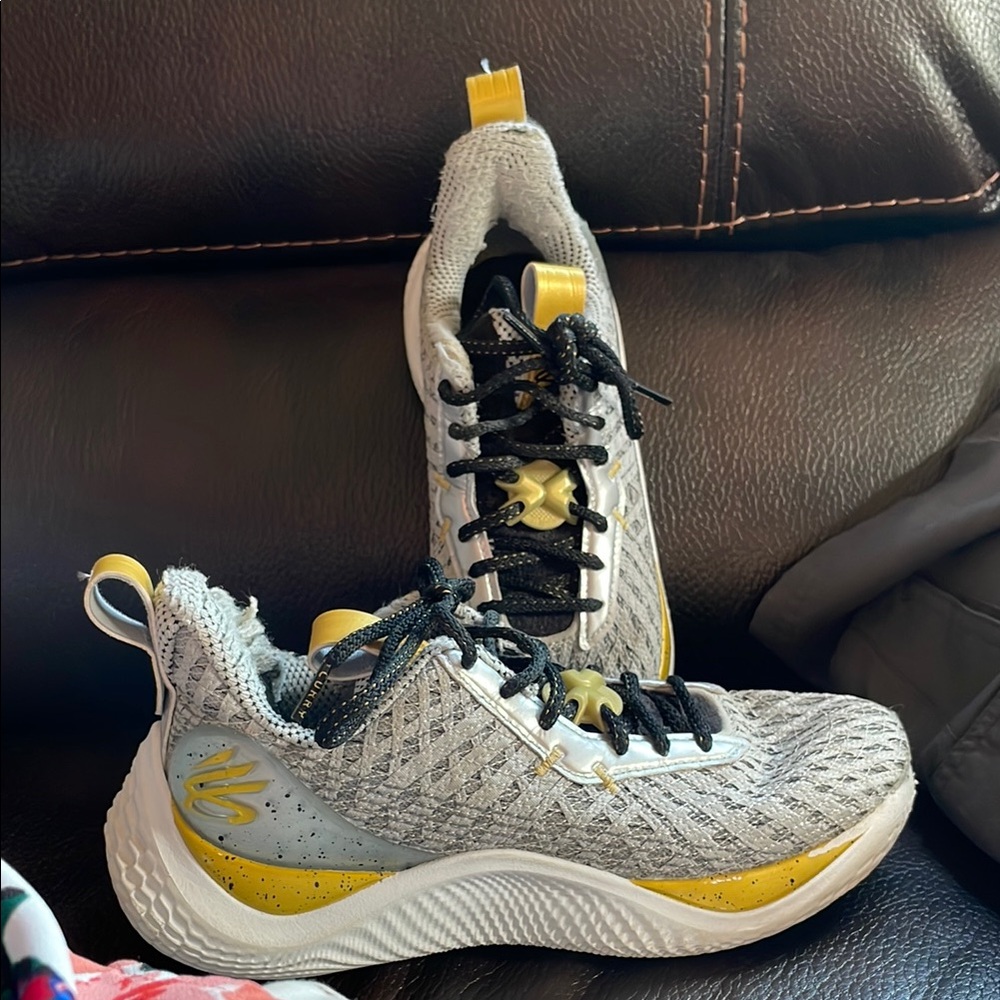 Under Armour Gray and Yellow Athletic Shoes with Knit Upper